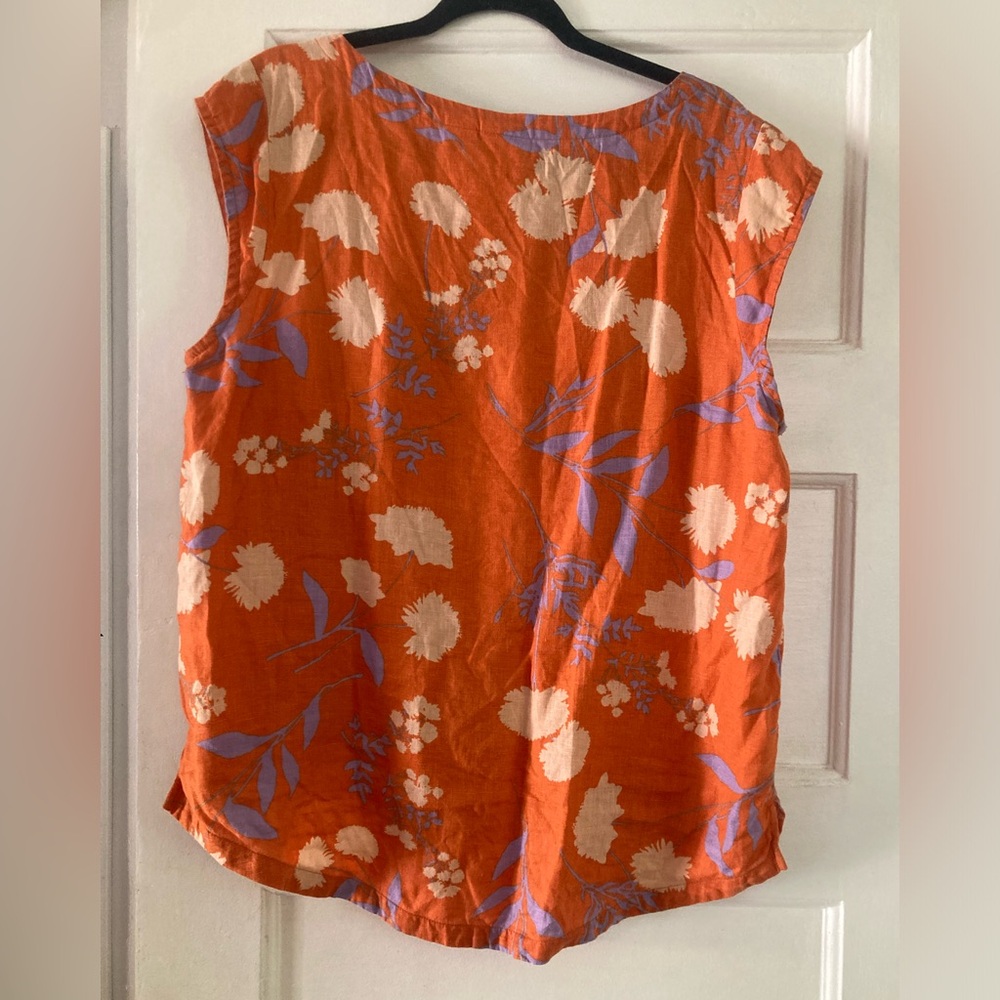 Rachel Zoe Orange and Purple Floral Top, 100% linen - Picture 3 of 3